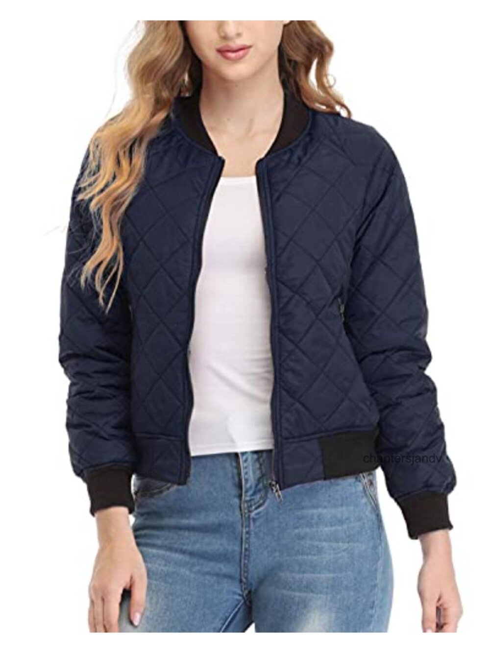 Women's Quilted Bomber Jacket Lightweight Zip Up Outerwear with Pockets